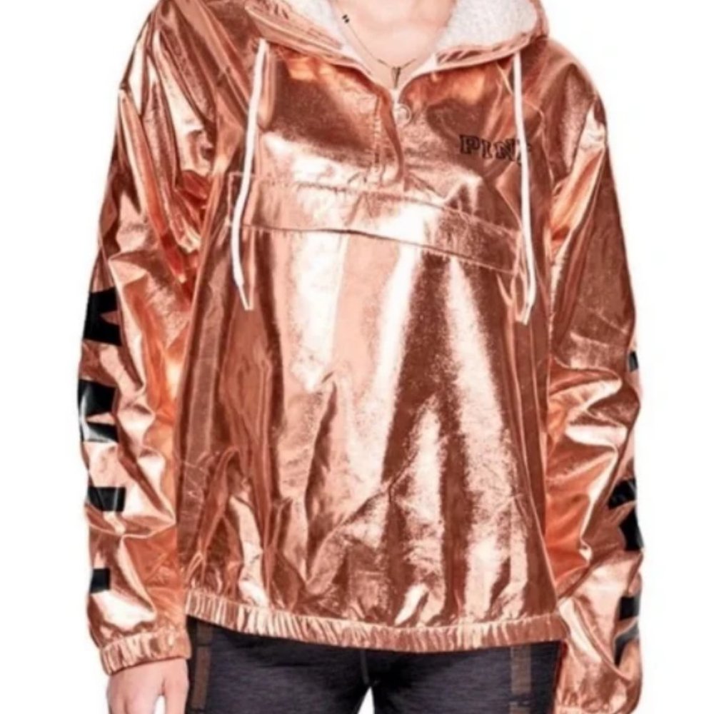 Pink Victoria's Secret Metallic Sherpa Hoodie Rose Gold